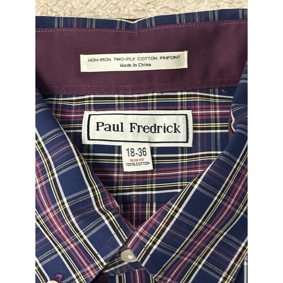 Paul Fredrick L/S Dress Shirt Slim Fit Two-Ply Cotton Multicolor Men’s 18 X 36 - Picture 5 of 10